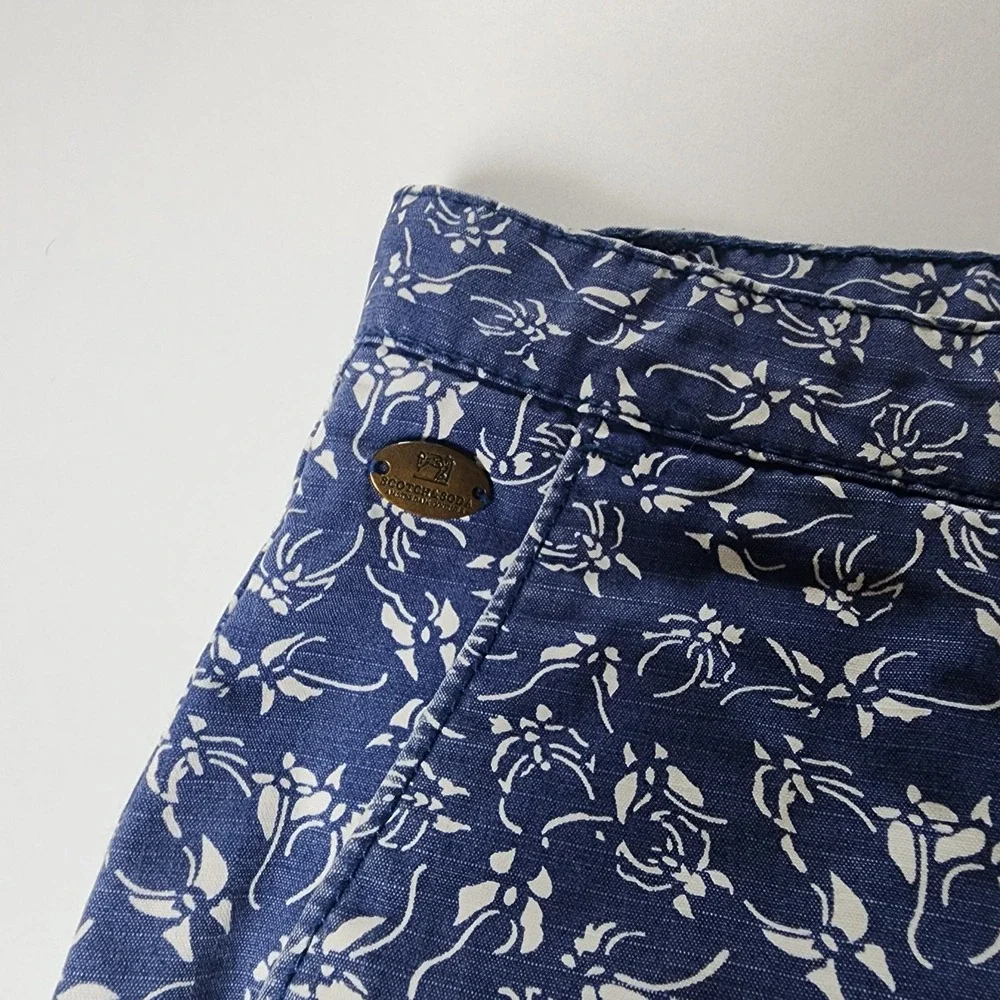 Scotch & Soda Shorts Mens 36 Brown Blue Orange Floral All Over Print Bermuda